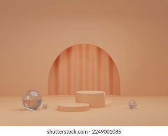 3d background products display podium with platform. background vector 3d rendering with podium. stand to show cosmetic product on podium 3d. Stage showcase on pedestal display beige background studio - Shutterstock ID 2249001085