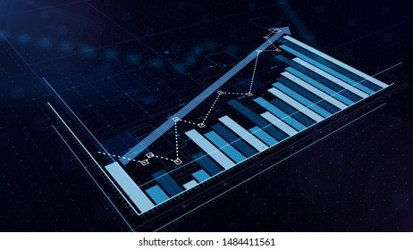 3D blue bar graph growth results.