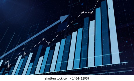 3D blue bar graph rising, sotck market informations - Shutterstock ID 1484412959