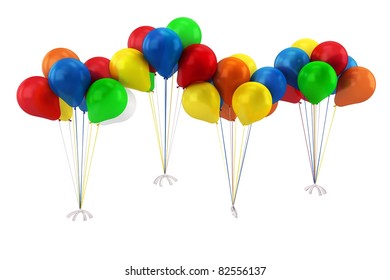 3d blue,red,yellow,green and orange balloons isolated on white