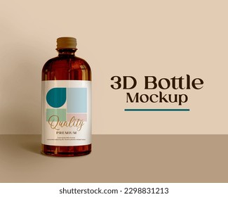 3D Brown Bottle PSD Mockup Packaging Trend