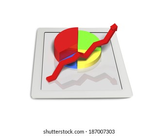 3D chart on tablet isolated in white background