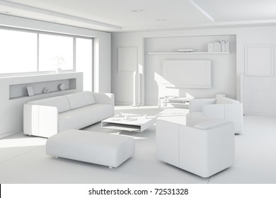 3d Clay Render Of A Modern Interior Design