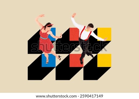 3D collage trend artwork composite poster of culture modern performer elegance art flexibility pop cube style young lady man rhythm dance