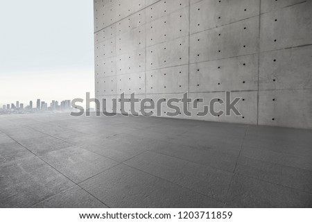 3D Concrete wall and parking lot