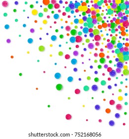 3d confetti on white background. Rainbow colored dots for holiday party. Isolated 3d confetti with happy mood splash. Abstract creative background. Hand drawn painted polka dot. - Shutterstock ID 752168056