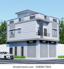 3D Corner Facade Design Elevation Design