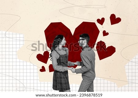 3d creative artwork template collage of funny couple dance hold arms valentine day dating concept weird freak bizarre unusual fantasy