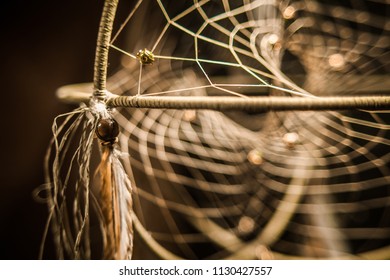 3D Dreamcatcher With Feathers, Wood Beads, Raffia Ribbon And Gems