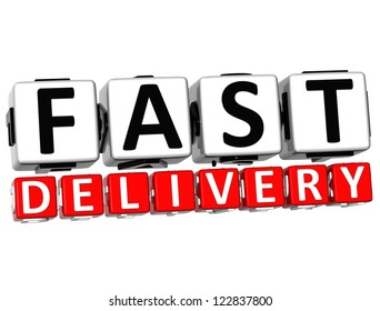 3D Fast Delivery Button Click Here Block Text over white background