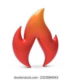 3d fire flame icon isolated on transparent background. Render of fire emoji, energy and power concept. 3d cartoon simple illustration	