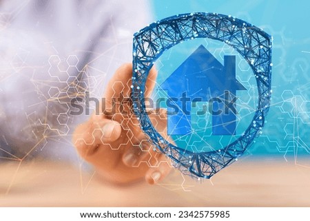 A 3d floating digital illustration of a blue house in shield icon - the concept of cybersecurity