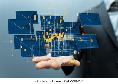 3d floating massage envelop icons  and binary code over a hand- a concept of connection, networking - Powered by Shutterstock - Get 15% off with code: PIKWIZARD15