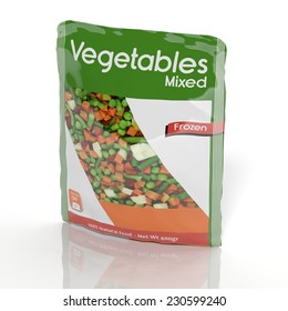 3D Frozen Vegetables packet isolated on white