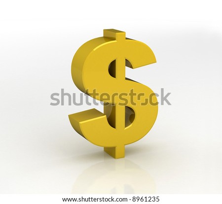3D gold Dollar symbol with white background