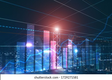 3D Graph And Lines. Hong Kong Blurred Background. For Your Business Project.