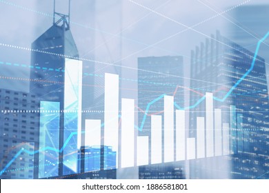 3D Graph and Lines. Hong Kong Blurred Background. For your business project.