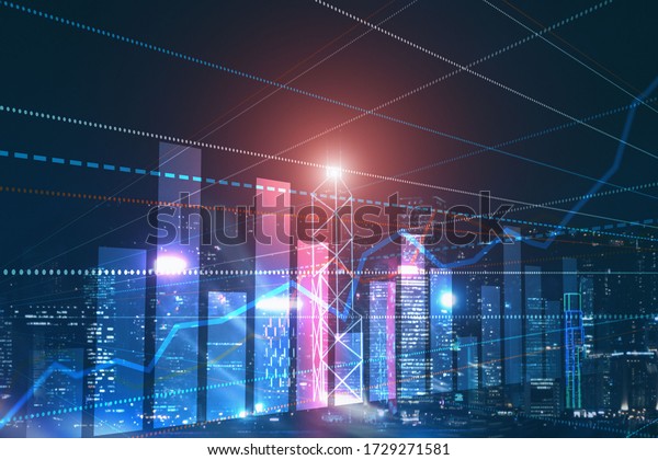 3D Graph and Lines. Hong Kong Blurred\
Background. For your business\
project.