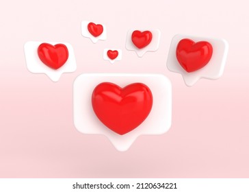 3d heart like social network pink background.