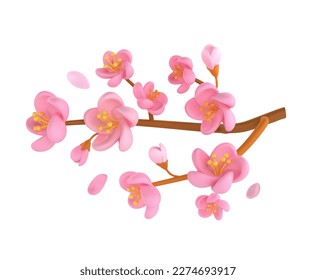 3D icon render spring Cherry Blossom Sakura branch illustration. Simple and cute petal isolated on white background with clipping path - Powered by Shutterstock