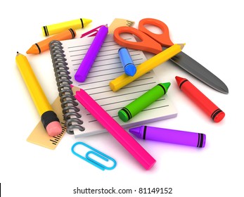 3D Illustration Of Assorted School Supplies