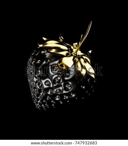 3d Illustration of Black and Gold strawberry isolated on black