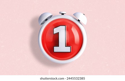 3D illustration of a clock style counter and stopwatch in white color with the number 1 inside. One day - Powered by Shutterstock