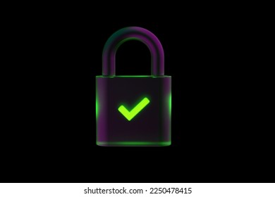 3D illustration of closed lock symbols of cybersecurity isolated on black background.