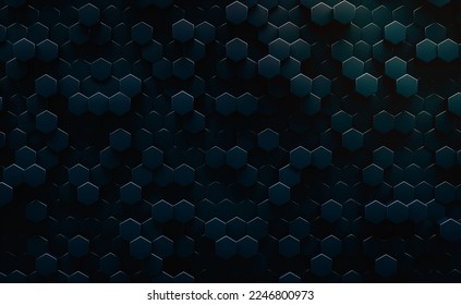 3D Illustration. Dark geometric hexagonal abstract background. Futuristic and technology concept.