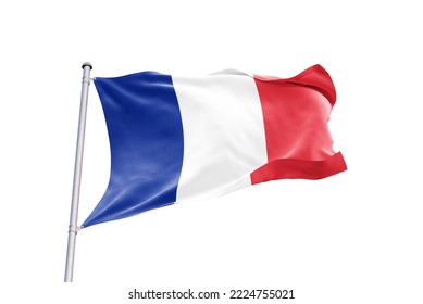 3d illustration of France Flag in White Background. France Flag on pole for Independence day. The symbol of the state on wavy fabric. - Shutterstock ID 2224755021