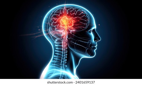 3D illustration of human brain on black background