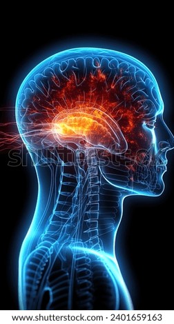 3D illustration of human brain on black background