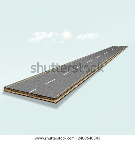 3D illustration of isometric piece of road with soil section. 3D Illustration soil and rock ecology cut away isolated on white background. vacation an