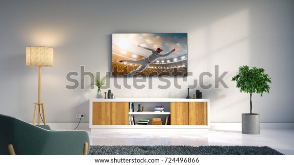 3d Illustration Living Room Led Tv Stockfoto Jetzt