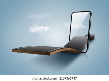 3d illustration of mobile with road isolated. home delivery creative concept. 
