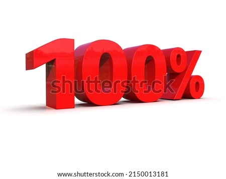 3d Illustration: One Hundred 100 Percent Sign, Red 100% Percent Discount 3d Sign on White Background, Special Offer 100% Discount Tag, Confirmation Button, Validation Tag, Process Symbol
