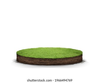3D Illustration round soil ground cross section with earth land and green grass, realistic 3D rendering circle cutaway terrain floor with rock isolated - Shutterstock ID 1966494769