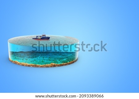 3D illustration ship at sea on a blue isolated background