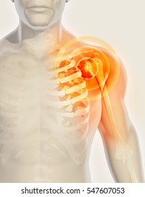 3D illustration, shoulder painful skeleton x-ray, medical concept.