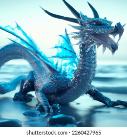 3d image of western ice dragon on the beach