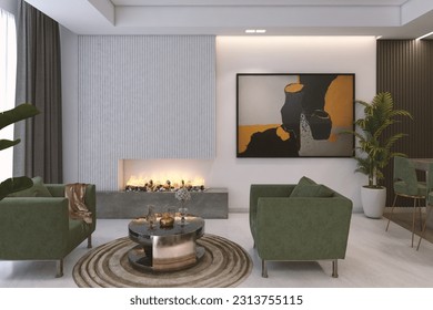 3d interior penthouse bed and saloon - Shutterstock ID 2313755115