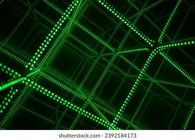 3d lines background abstract. laser beams  background. Green cube, consisting of block. 
