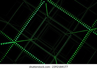3d lines background abstract. laser beams  background. Green cube, consisting of block. 
