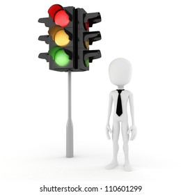 3d Man And Traffic Light