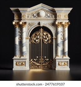 3d marble gate with roman style gold decorations