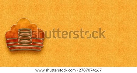 3D metallic cloud server icon with data storage center stacks on orange