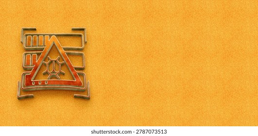3D metallic server rack icon with malware virus warning sign on orange