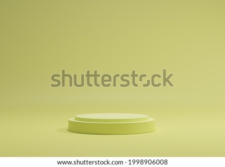 3D Minimal double podium display. Abstract blank cylinder podium isolated on yellow blackground for product presentation and exposition. 3d rendering illustration.