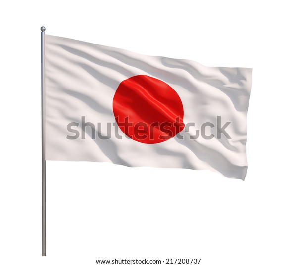 3d model of a waving Japanese flag. Isolated
on white background.
