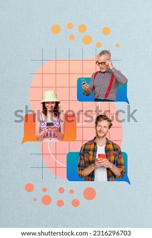 3d photo artwork graphics collage painting of smiling people chatting apple iphone samsung gadgets isolated drawing background